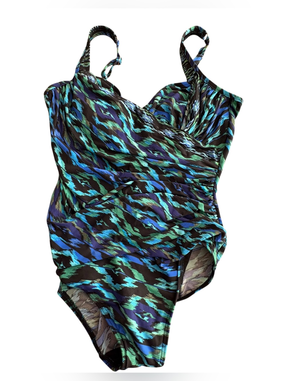 Miraclesuit Plus Size 16 Blue Green Black Abstract One-Piece Swimsuit